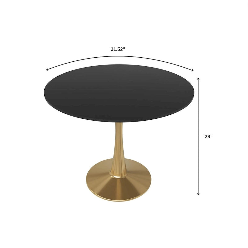 Table à manger ronde pour 4 personnes avec plateau en bois MDF et base en acier doré pour cuisine et salle à manger