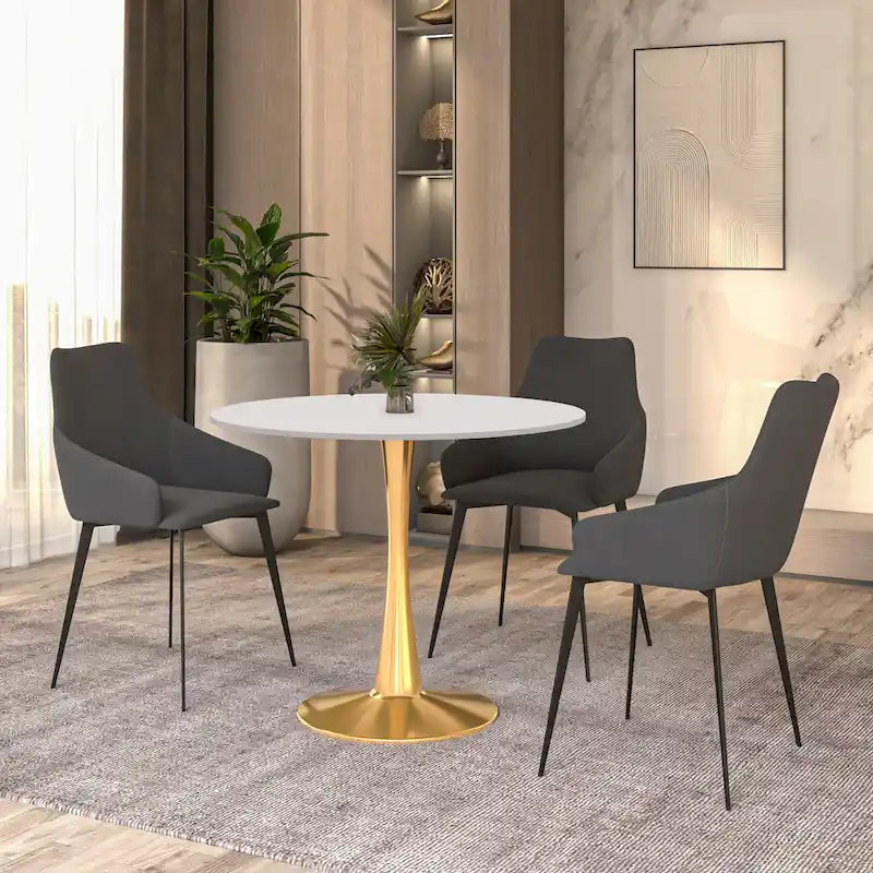 Table à manger ronde pour 4 personnes avec plateau en bois MDF et base en acier doré pour cuisine et salle à manger