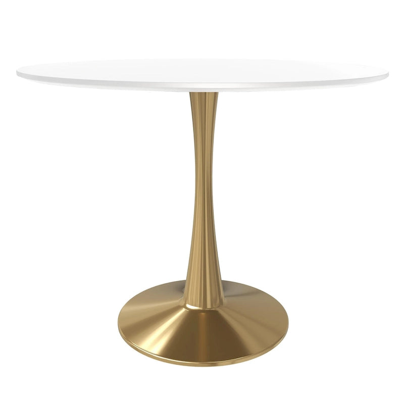 Table à manger ronde pour 4 personnes avec plateau en bois MDF et base en acier doré pour cuisine et salle à manger