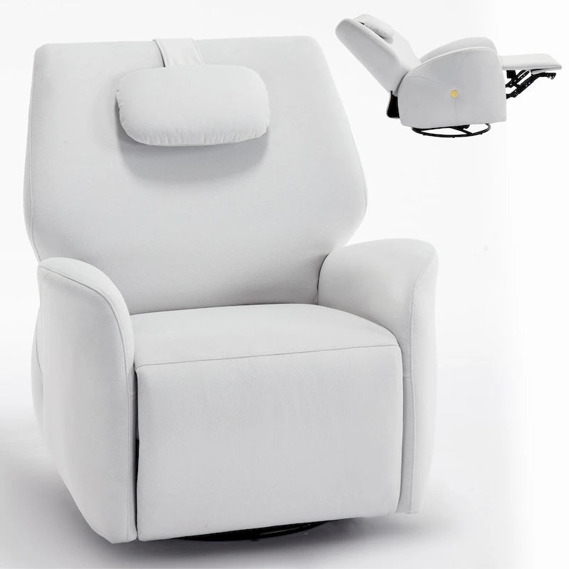 Fauteuil inclinable électrique pivotant et à bascule avec coussin de soutien lombaire et cervical, ports USB et Type-C