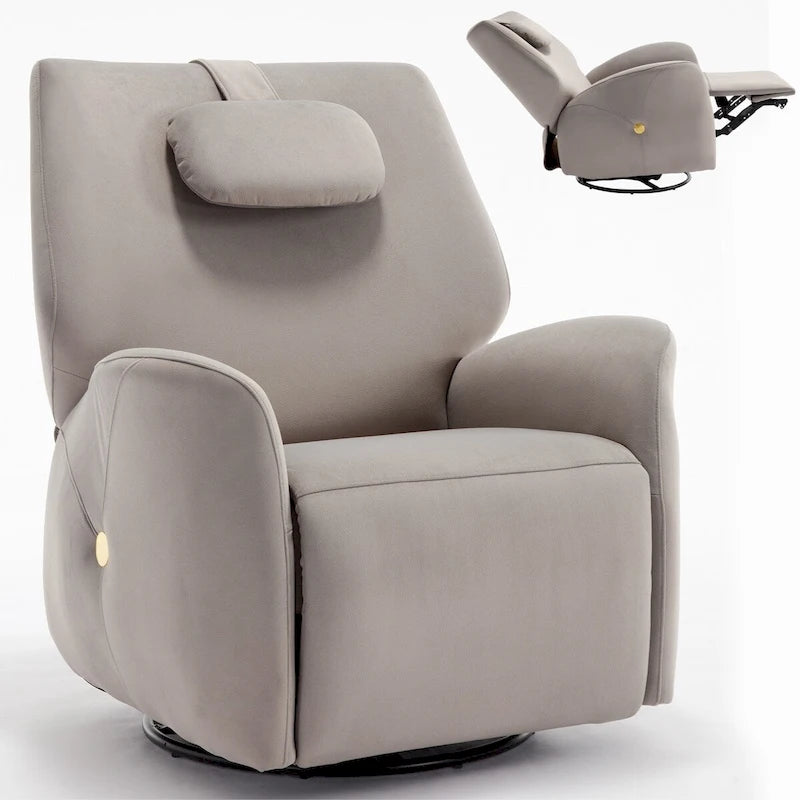 Fauteuil inclinable électrique pivotant et à bascule avec coussin de soutien lombaire et cervical, ports USB et Type-C
