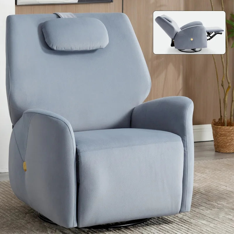 Fauteuil inclinable électrique pivotant et à bascule avec coussin de soutien lombaire et cervical, ports USB et Type-C