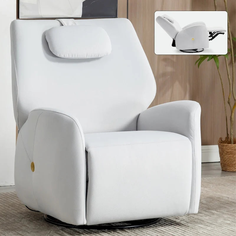 Fauteuil inclinable électrique pivotant et à bascule avec coussin de soutien lombaire et cervical, ports USB et Type-C