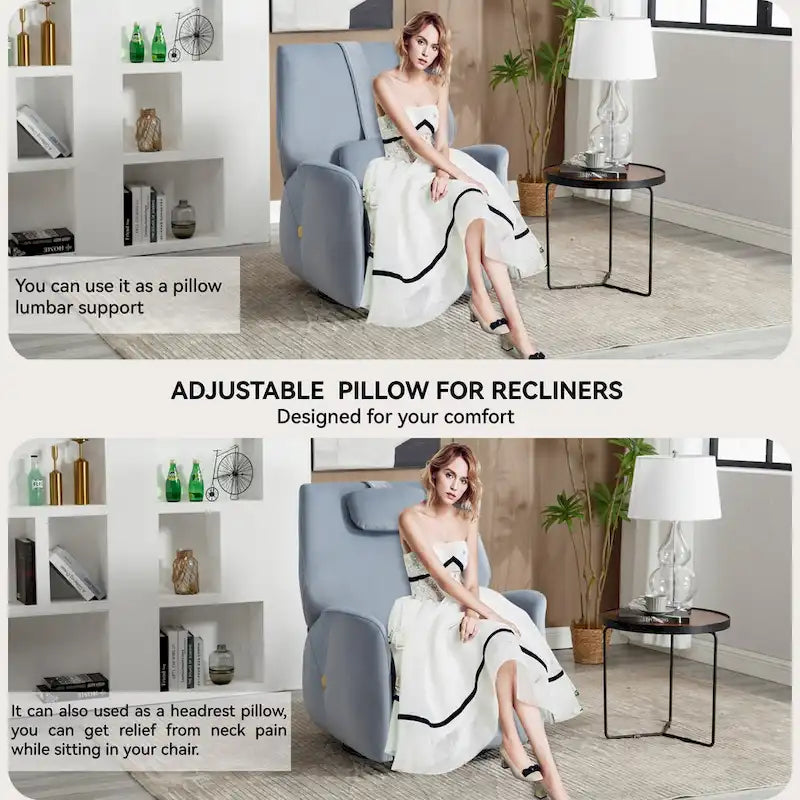 Fauteuil inclinable électrique pivotant et à bascule avec coussin de soutien lombaire et cervical, ports USB et Type-C