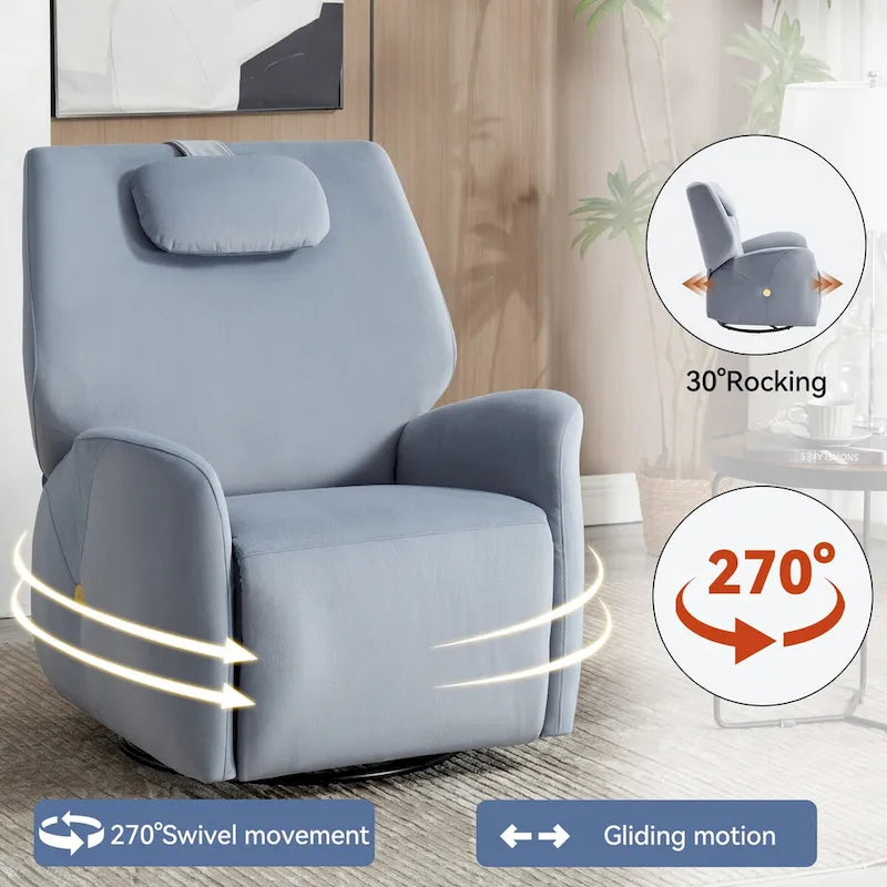 Fauteuil inclinable électrique pivotant et à bascule avec coussin de soutien lombaire et cervical, ports USB et Type-C