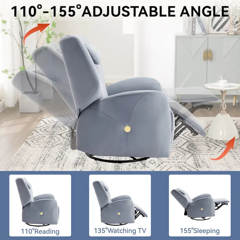Fauteuil inclinable électrique pivotant et à bascule avec coussin de soutien lombaire et cervical, ports USB et Type-C