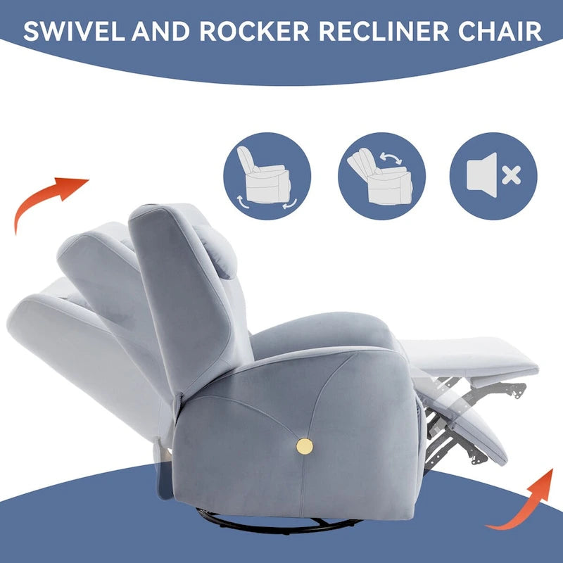Fauteuil inclinable électrique pivotant et à bascule avec coussin de soutien lombaire et cervical, ports USB et Type-C