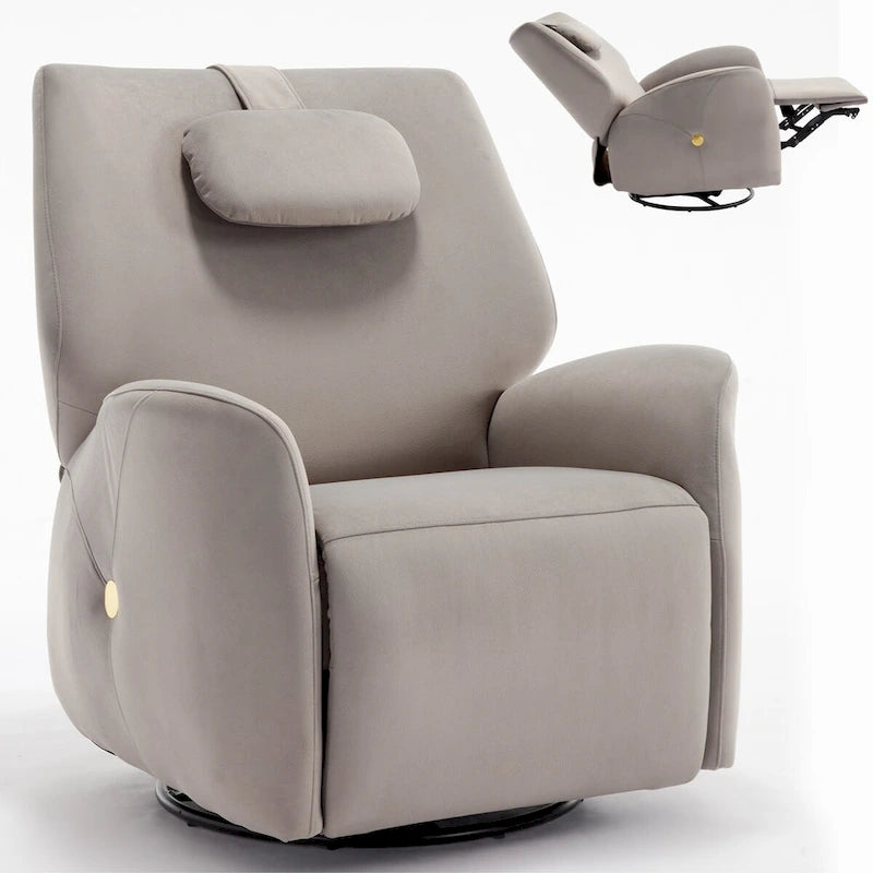 Fauteuil inclinable électrique pivotant et à bascule avec coussin de soutien lombaire et cervical, ports USB et Type-C
