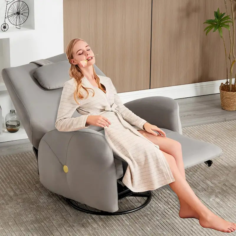 Fauteuil inclinable électrique pivotant et à bascule avec coussin de soutien lombaire et cervical, ports USB et Type-C