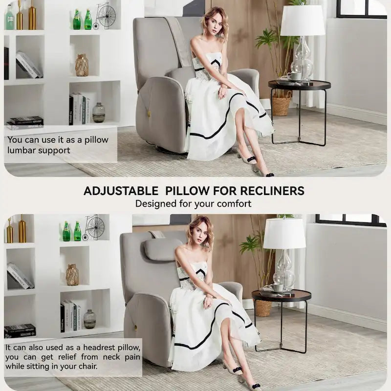 Fauteuil inclinable électrique pivotant et à bascule avec coussin de soutien lombaire et cervical, ports USB et Type-C
