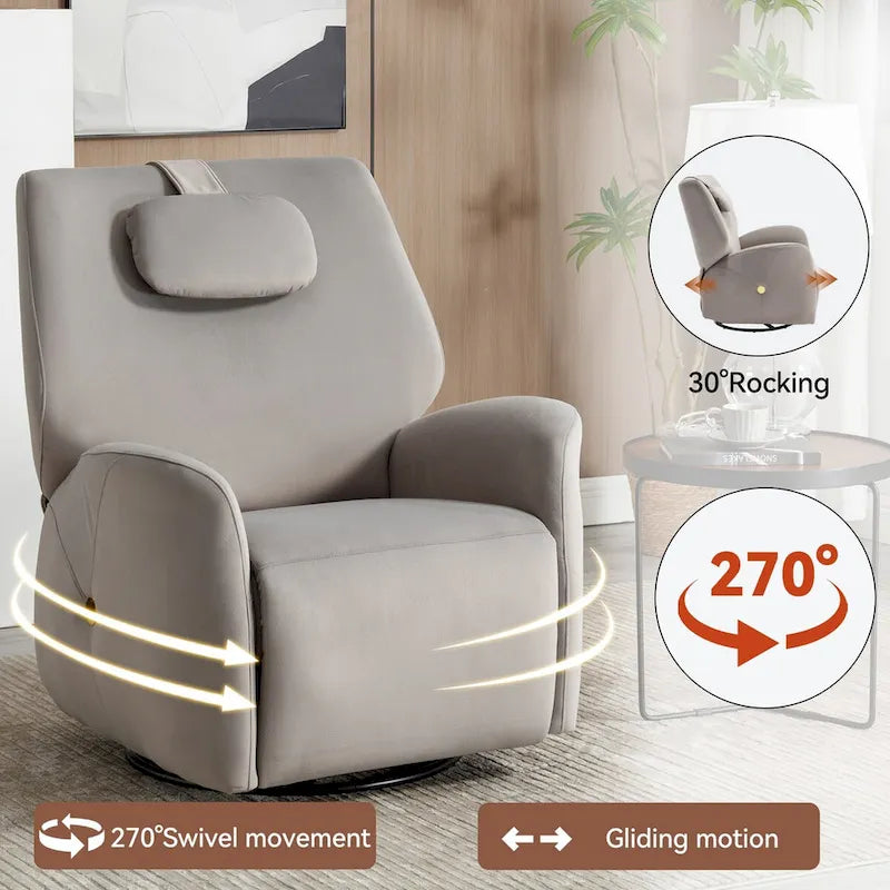 Fauteuil inclinable électrique pivotant et à bascule avec coussin de soutien lombaire et cervical, ports USB et Type-C