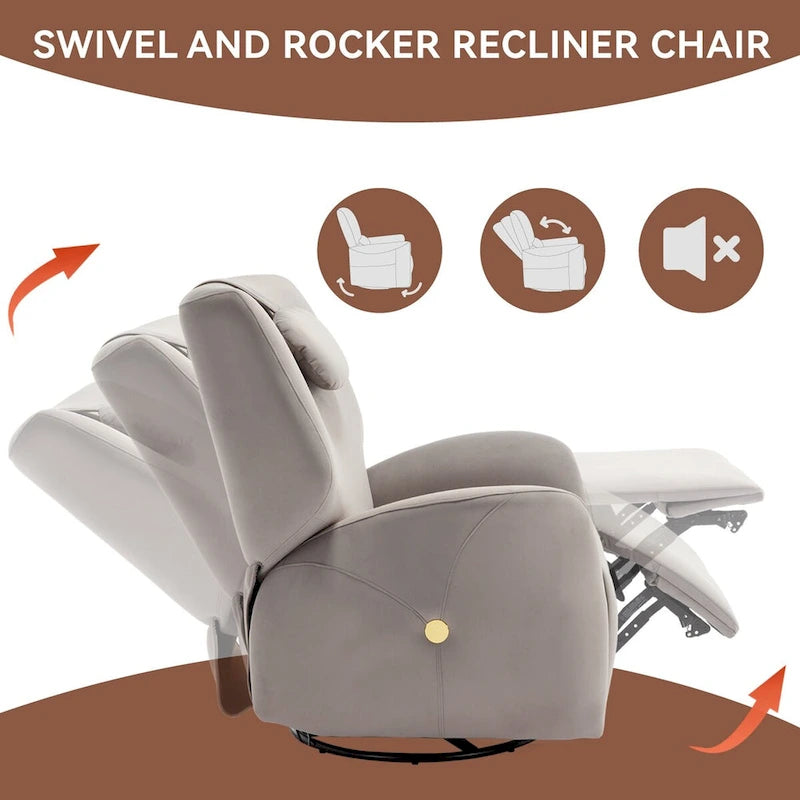Fauteuil inclinable électrique pivotant et à bascule avec coussin de soutien lombaire et cervical, ports USB et Type-C