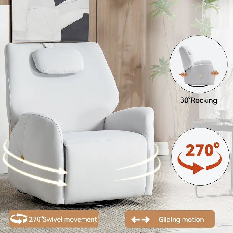Fauteuil inclinable électrique pivotant et à bascule avec coussin de soutien lombaire et cervical, ports USB et Type-C