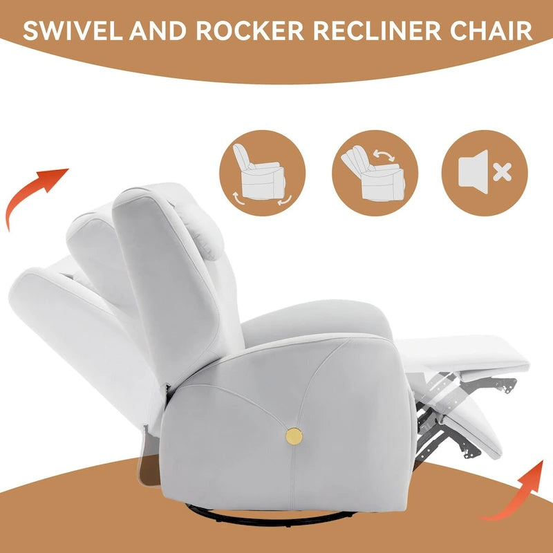 Fauteuil inclinable électrique pivotant et à bascule avec coussin de soutien lombaire et cervical, ports USB et Type-C
